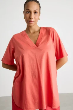 T-shirt in jersey con scollo a V - Arancione