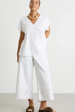 T-shirt in jersey con scollo a V - Bianco