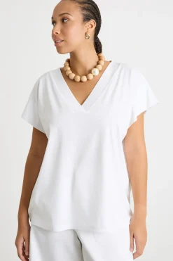 T-shirt in jersey con scollo a V - Bianco