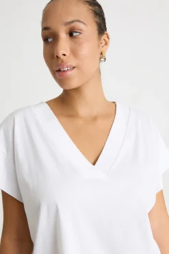 T-shirt in jersey con scollo a V - Bianco
