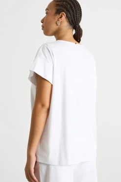 T-shirt in jersey con scollo a V - Bianco