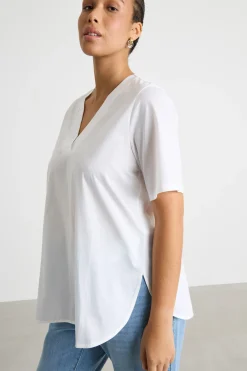 T-shirt in jersey con scollo a V - Bianco