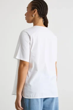T-shirt in jersey con scollo a V - Bianco