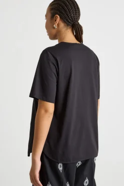 T-shirt in jersey con scollo a V - Nero