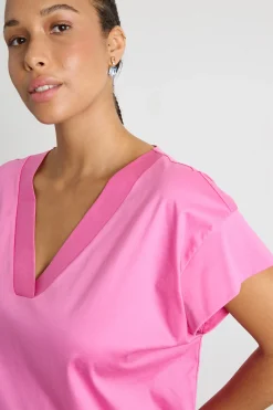 T-shirt in jersey con scollo a V - Rosa