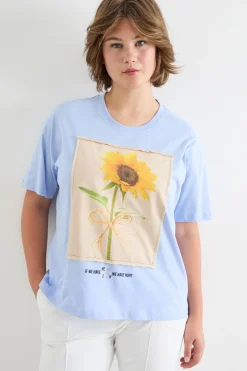 T-shirt in jersey con stampa - Azzurro
