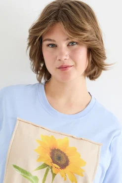 T-shirt in jersey con stampa - Azzurro