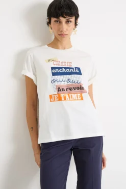 T-shirt in jersey con stampa - Bianco