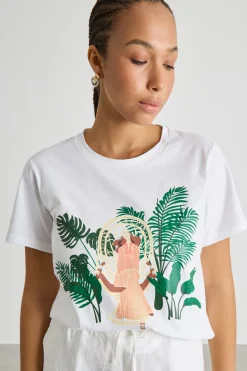 T-shirt in jersey con stampa - Bianco