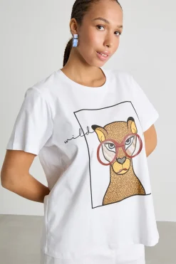 T-shirt in jersey con stampa - Bianco