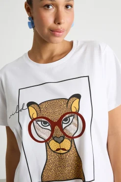 T-shirt in jersey con stampa - Bianco