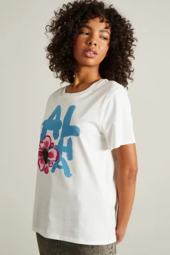 T-shirt in jersey con stampa - Bianco Azzurro