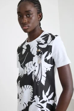 T-shirt in jersey con stampa - Bianco Nero
