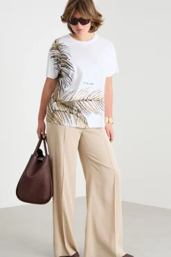 T-shirt in jersey con stampa - Bianco Oro