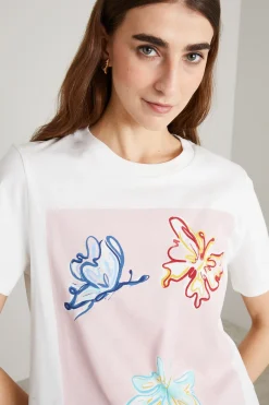 T-shirt in jersey con stampa - Bianco Rosa