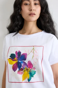 T-shirt in jersey con stampa e ricamo - Bianco