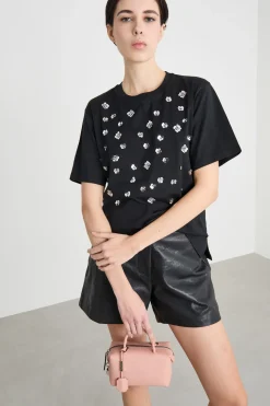 T-shirt in jersey con stampa - Nero
