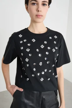 T-shirt in jersey con stampa - Nero