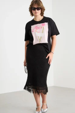 T-shirt in jersey con stampa - Nero