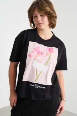 T-shirt in jersey con stampa - Nero
