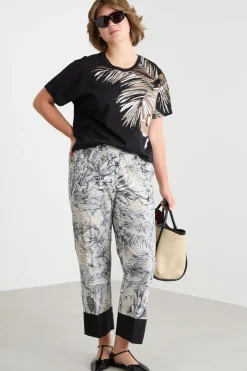 T-shirt in jersey con stampa - Nero Beige Bianco