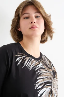 T-shirt in jersey con stampa - Nero Beige Bianco