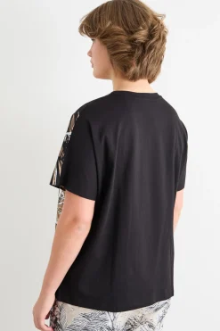 T-shirt in jersey con stampa - Nero Beige Bianco