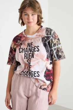 T-shirt in jersey con stampa - Rosa