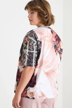 T-shirt in jersey con stampa - Rosa