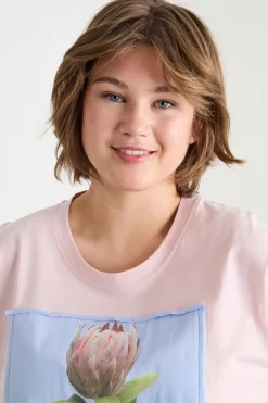 T-shirt in jersey con stampa - Rosa
