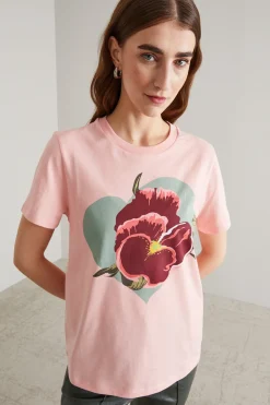T-shirt in jersey con stampa - Rosa Rosso