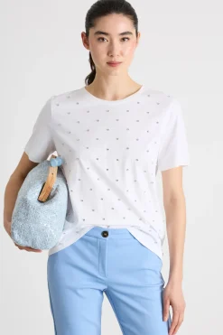 T-shirt in jersey con strass - Bianco