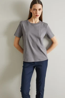 T-shirt in jersey con taschino - Grigio
