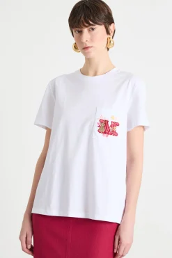 T-shirt in jersey con taschino ricamato - Bianco Rosso