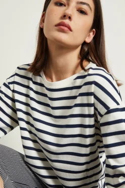 T-shirt in jersey di cotone - Bianco Blu