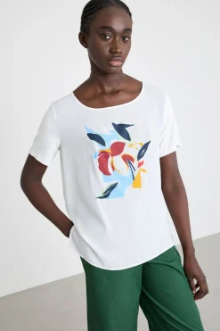 T-shirt in jersey e crepe de chine - Bianco
