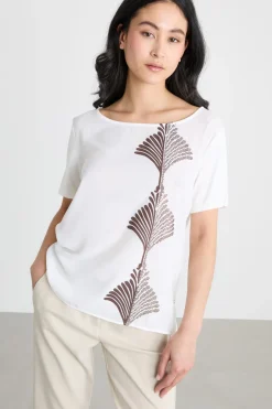 T-shirt in jersey e crepe de chine - Bianco Marrone