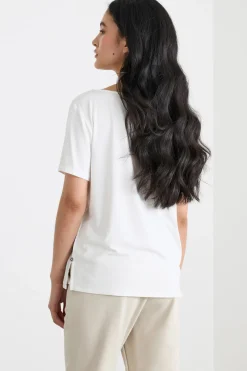T-shirt in jersey e crepe de chine - Bianco Marrone