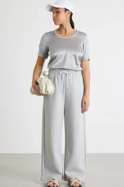T-shirt in jersey e raso - Grigio