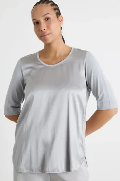 T-shirt in jersey e raso - Grigio