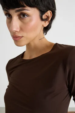 T-shirt in jersey fluido - Marrone
