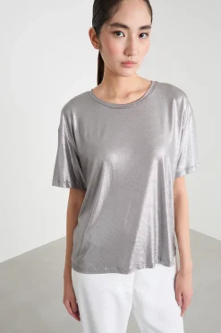 T-shirt in jersey laminato - Argento