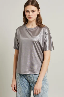 T-shirt in jersey laminato - Grigio Scuro