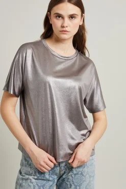 T-shirt in jersey laminato - Grigio Scuro