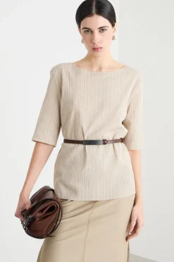 T-shirt in jersey plissè - Beige