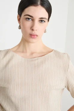 T-shirt in jersey plissè - Beige