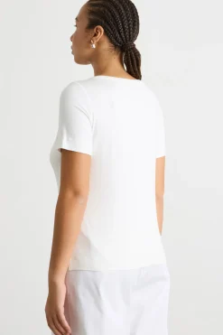 T-shirt in jersey ricamato - Bianco Nero Beige