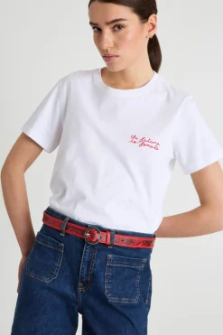 T-shirt in jersey ricamato - Bianco Rosso