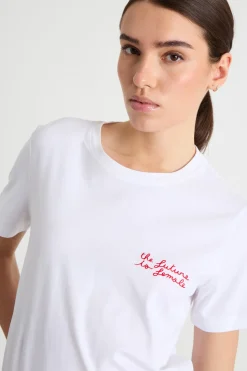 T-shirt in jersey ricamato - Bianco Rosso