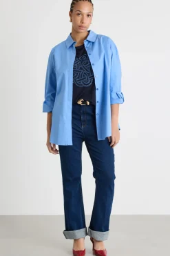 T-shirt in jersey ricamato - Blu